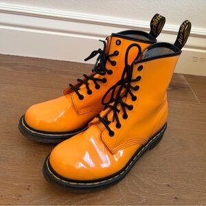Rare Dr. Martens Lace-Up Boots in Orange Patent
